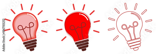 Graphic illustrations of bright red bulbs arranged in a row, perfect for conceptualizing bright ideas, inspiration, and sustainable electrical energy