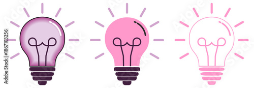 Graphic illustrations of bright pink bulbs arranged in a row, perfect for conceptualizing bright ideas, inspiration, and sustainable electrical energy