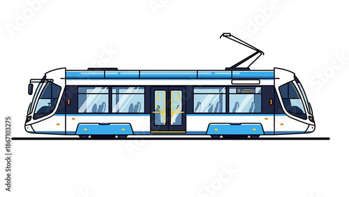 Modern Electric Tram on White Background