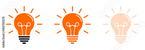A set of glowing orange lightbulbs in different styles, symbolizing creativity, energy efficiency, and environmental friendly solutions for modern designs