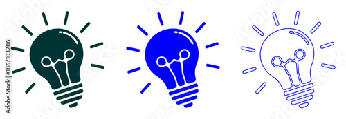 A set of glowing blue lightbulbs in different styles, symbolizing creativity, energy efficiency, and environmental friendly solutions for modern designs