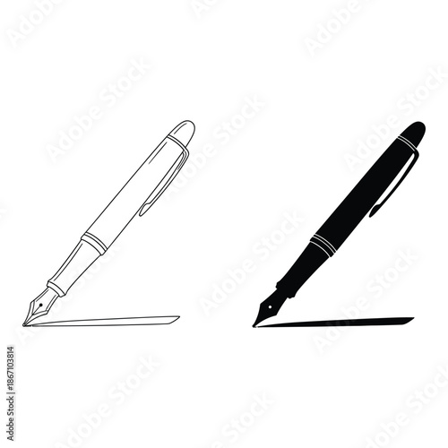 Two fountain pens in contrasting styles one outlined and one solid black