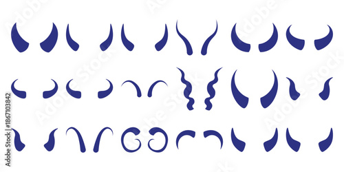 Collection of Blue Horns and Swirls Vector Graphics on White Background