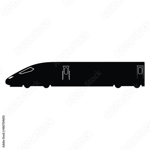 A sleek black silhouette of a modern high speed passenger train design