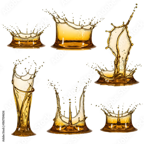 Golden liquid splashes a dynamic composition of beverage droplets and sprays