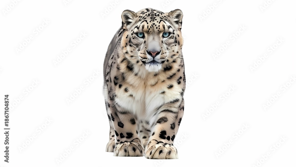 Fototapeta premium Snow Leopard Boldly Walks With Intense Gaze
