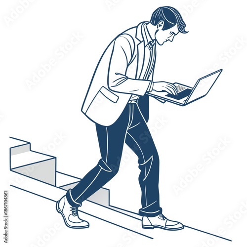 Man Using Laptop Computer Vector Illustration