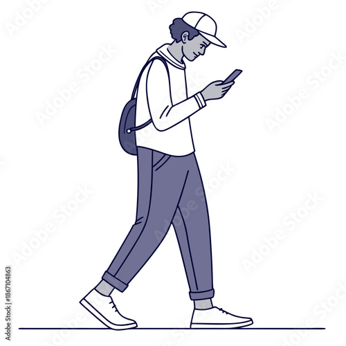 Man Standing and Using Smartphone Illustration