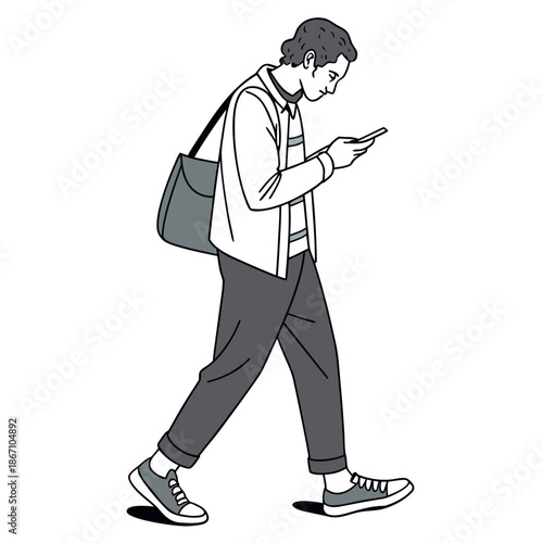 Man Checking Mobile Phone Standing Vector Art
