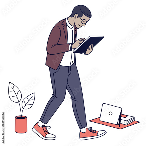 Person Using Tablet Computer Isolated on White Background