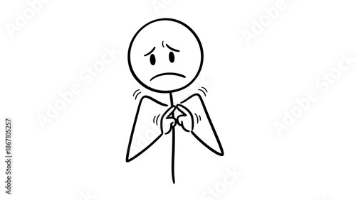 Sad and Cold Stick Figure Person Suffering from Illness or Anxiety, Isolated White Background