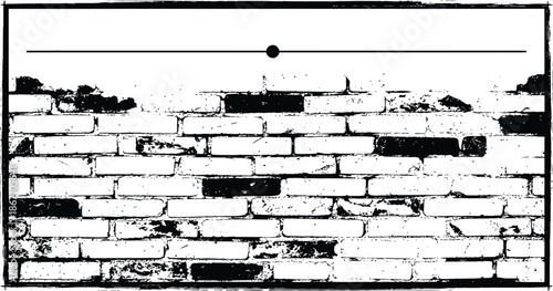 Black and white image of a brick wall with a horizontal line