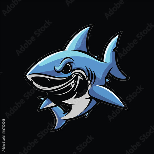 Cartoon Shark Mascot with Aggressive Expression and Sharp Teeth.