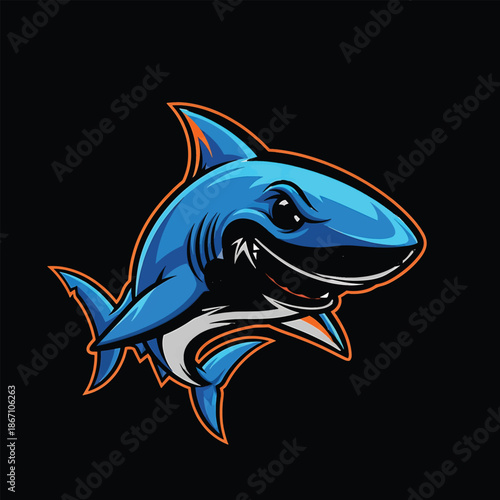 Cartoon Shark Mascot with Menacing Grin and Sharp Teeth.