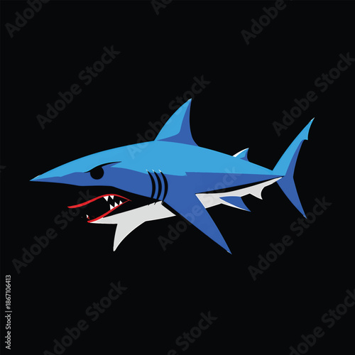 Cartoon Shark with Sharp Teeth and Angry Expression.