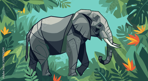 Majestic elephant roaming freely in lush tropical jungle environment