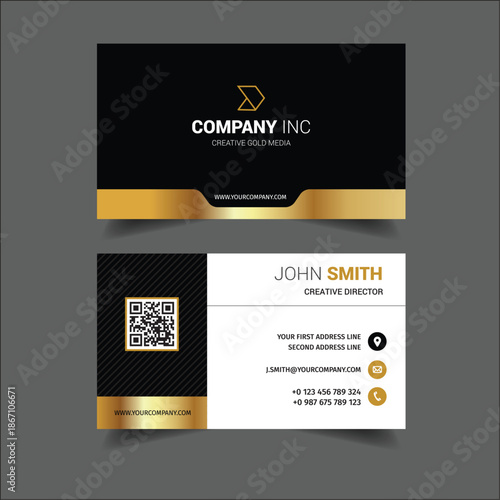 Business card with black gold and white colors