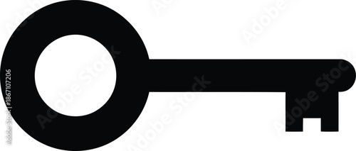 A simple black silhouette of a key representing solutions security access and importance