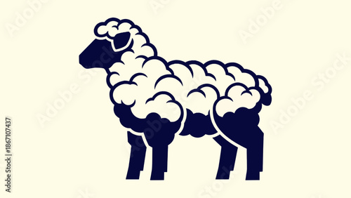 Sheep standing in profile with fluffy woolly coat and dark blue silhouette