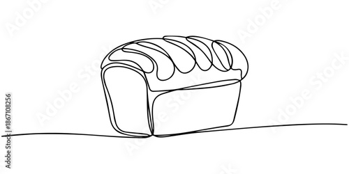 Elegant continuous line art showcasing a freshly baked loaf of bread on white, bread continuous one line drawing, bread one line drawing, Sliced wheat bread one line continuous drawing. one line Icon