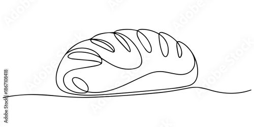 Elegant continuous line art showcasing a freshly baked loaf of bread on white, bread continuous one line drawing, bread one line drawing, Sliced wheat bread one line continuous drawing. one line Icon