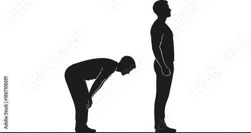 Silhouette illustrations demonstrate the correct posture for a standing forward bend exercise versus an incorrect posture comparison