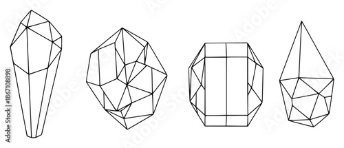 Geometric wireframe shapes resembling crystals or terrariums white