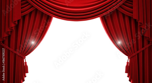 Open red curtains isolated on transparent background
