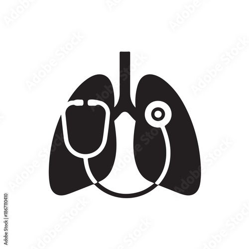 Lungs silhouette with stethoscope pulmonology diagnosis and breathing examination symbol