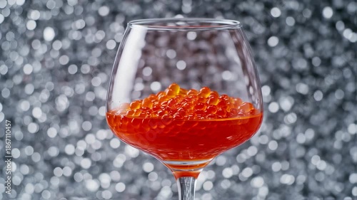 Red caviar in a glass bowl
