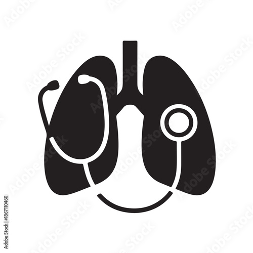 Medical lungs icon with stethoscope respiratory system health check vector illustration