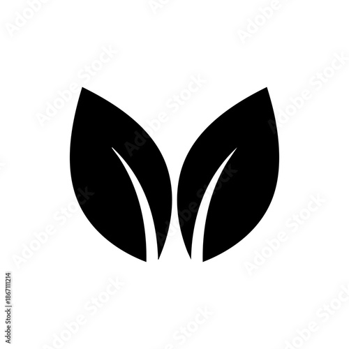 Mirrored 2-sided minimal leaf icon with smooth organic curves, modern eco symbol for sustainability and nature themes, isolated on white, scalable trace-ready vector.