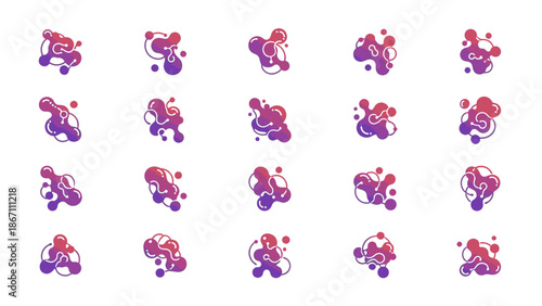 Abstract fluid blob shapes with purple and pink gradient in a modern artistic style