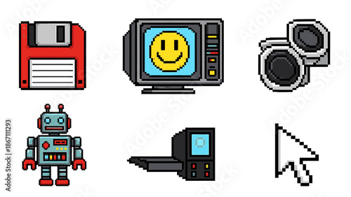 Collection of Vintage Computing and Retro Tech Pixel Art Icons