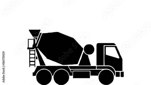 A colorful illustration of a cement truck alongside a black silhouette of the same vehicle.