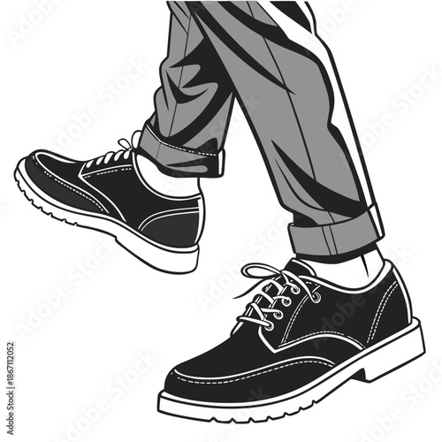 Black Leather Shoes on White - Fashion Footwear Vector