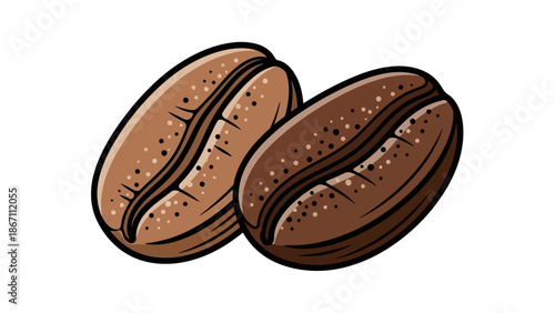 Two stylized coffee beans, one lighter brown and one darker brown, with a prominent central split.