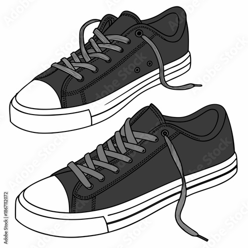 Black Sneakers Pair Isolated on White - Sporty Footwear