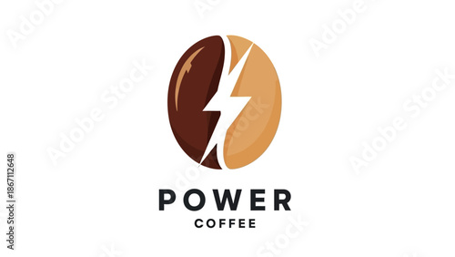 A stylized coffee bean logo with a lightning bolt symbol, representing energy and power, with the text "POWER COFFEE" below.