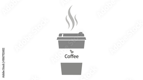 A simple, minimalist illustration of a steaming disposable coffee cup with a lid, placed above an empty cup.