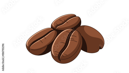 A close-up illustration of a small pile of roasted coffee beans, showcasing their rich brown color and characteristic groove.