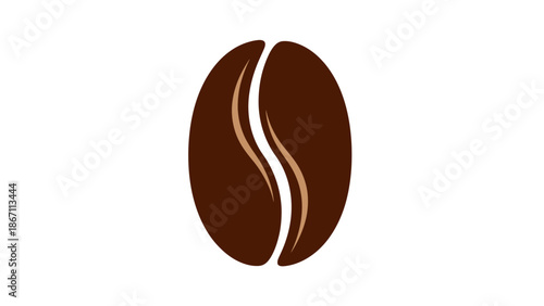 A close-up illustration of a single, dark brown coffee bean with a distinct central groove.