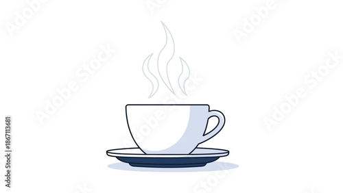 A simple, clean illustration of a steaming cup of coffee on a saucer.