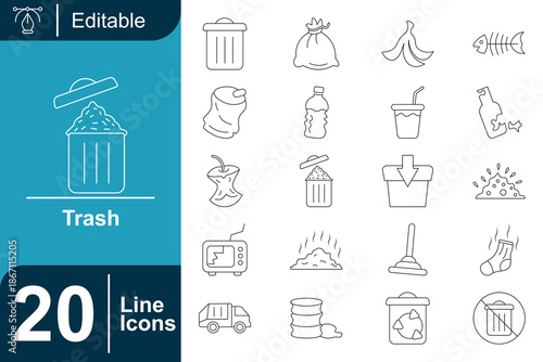 Trash And Garbage Line Icons