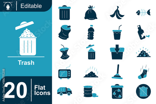 20 Flat Icons for Trash and Recycling