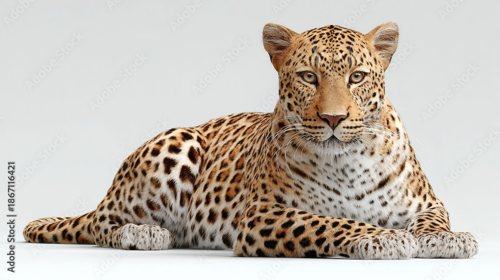 Fototapeta premium Leopard Laying White Surface Realistic