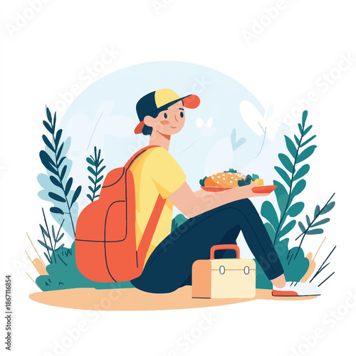 Person enjoying a picnic lunch outdoors