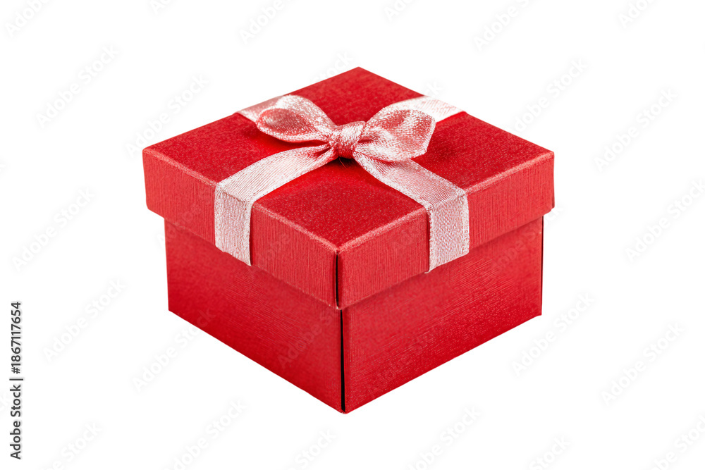 Obraz premium Christmas themed red gift box isolated on transparent background