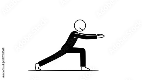 Active Stick Figure Performing a Lunge Exercise for Fitness Workout on Isolated White Background