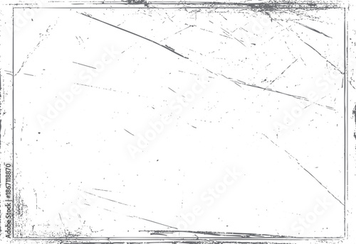 Distressed grunge frame with a weathered texture featuring subtle scratches, dust particles, and a rough, aged border for a vintage or industrial